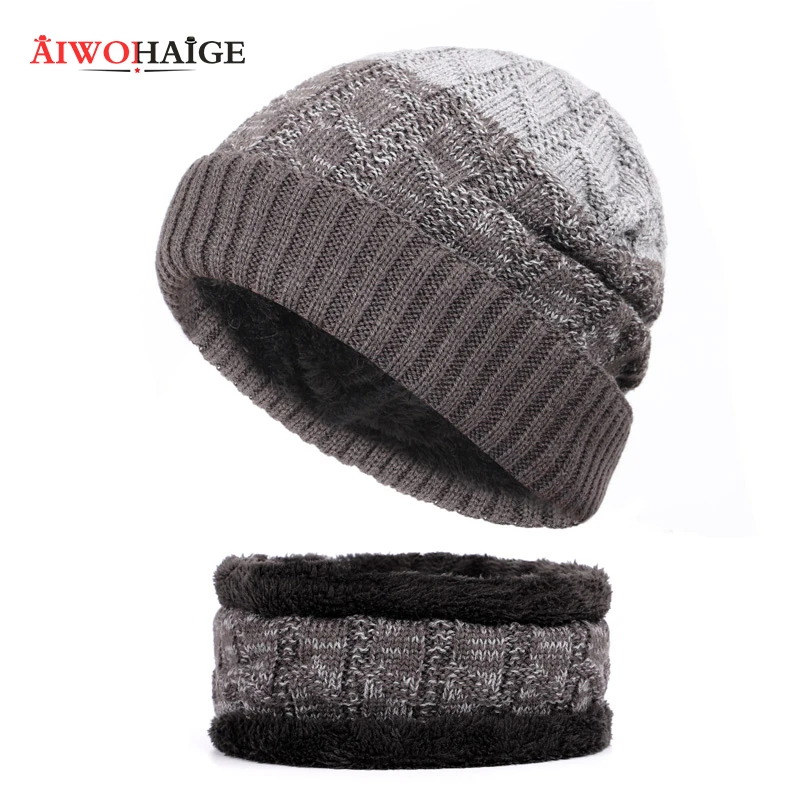 Новые вязаные мужские шапки плюс бархатные толстые теплые и удобные зимние