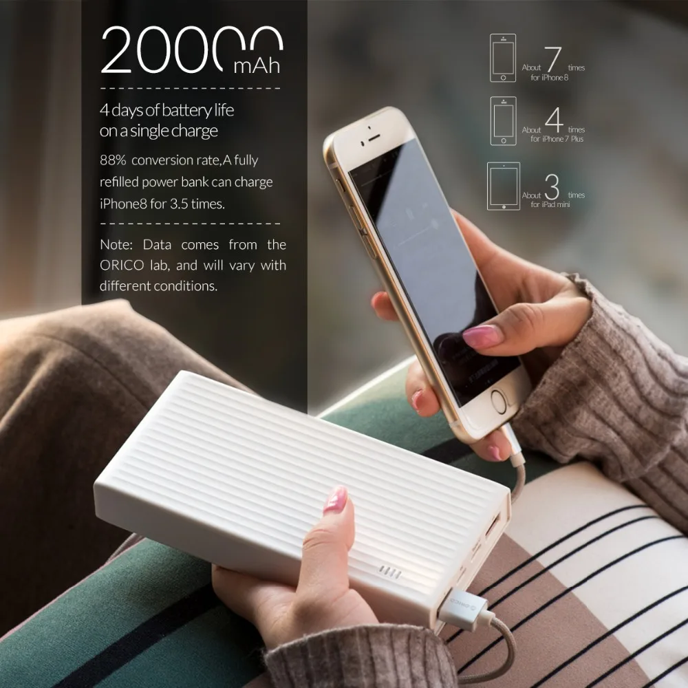 ORICO 10000 мАч универсальный внешний аккумулятор QC3.0 быстрая зарядка двухстороннее