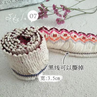 07 3,5 см ширина+ хлопок цвет белый кружево ручной работы diy аксессуары лента уха тканая кружевная скатерть кисточки для занавески - Цвет: 07