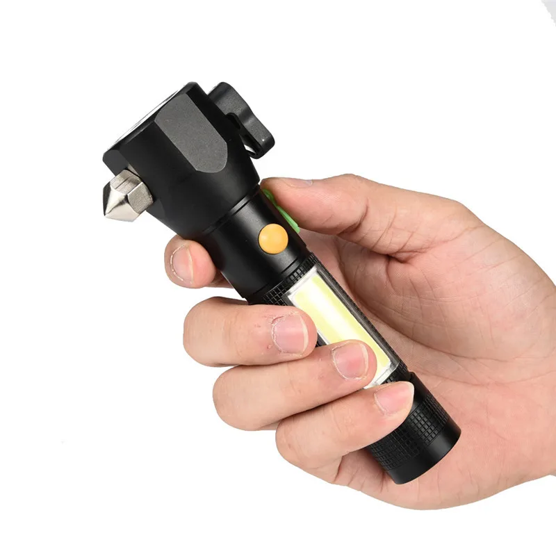 USB зарядка T6 + COB светодиодный фонарик Escape Hammer XML 18650 3 режима безопасности и