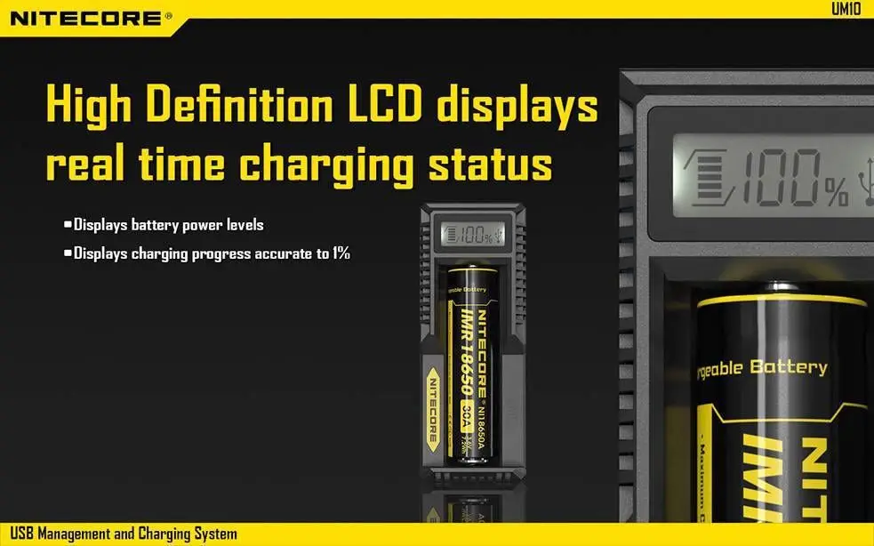 Nitecore UM10 цифровое умное USB зарядное устройство 18650 17650 17670 RCR123A 16340 14500 | Лампы и