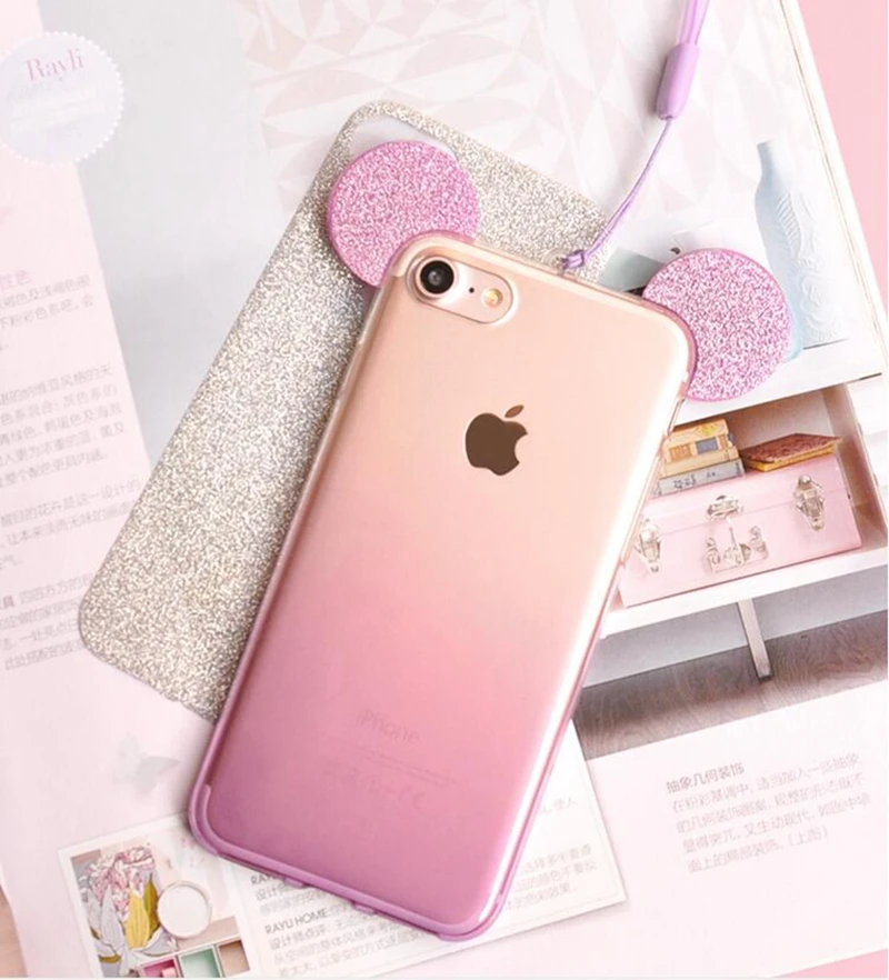 Чехол Nephy Mickey Ear из ТПУ с блестками для телефона чехол iPhone 7 6 S Plus милый мягкий