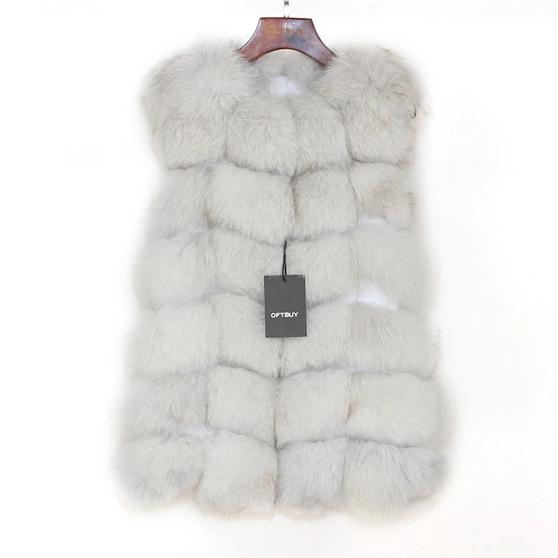 white 70cm OFTBUY Женский Длинный жилет из натурального Лисьего меха на весну, зиму и осень, женский жилет без рукавов из натурального Лисьего меха, уличная одежда, толстый теплый - Цвет: white 70cm