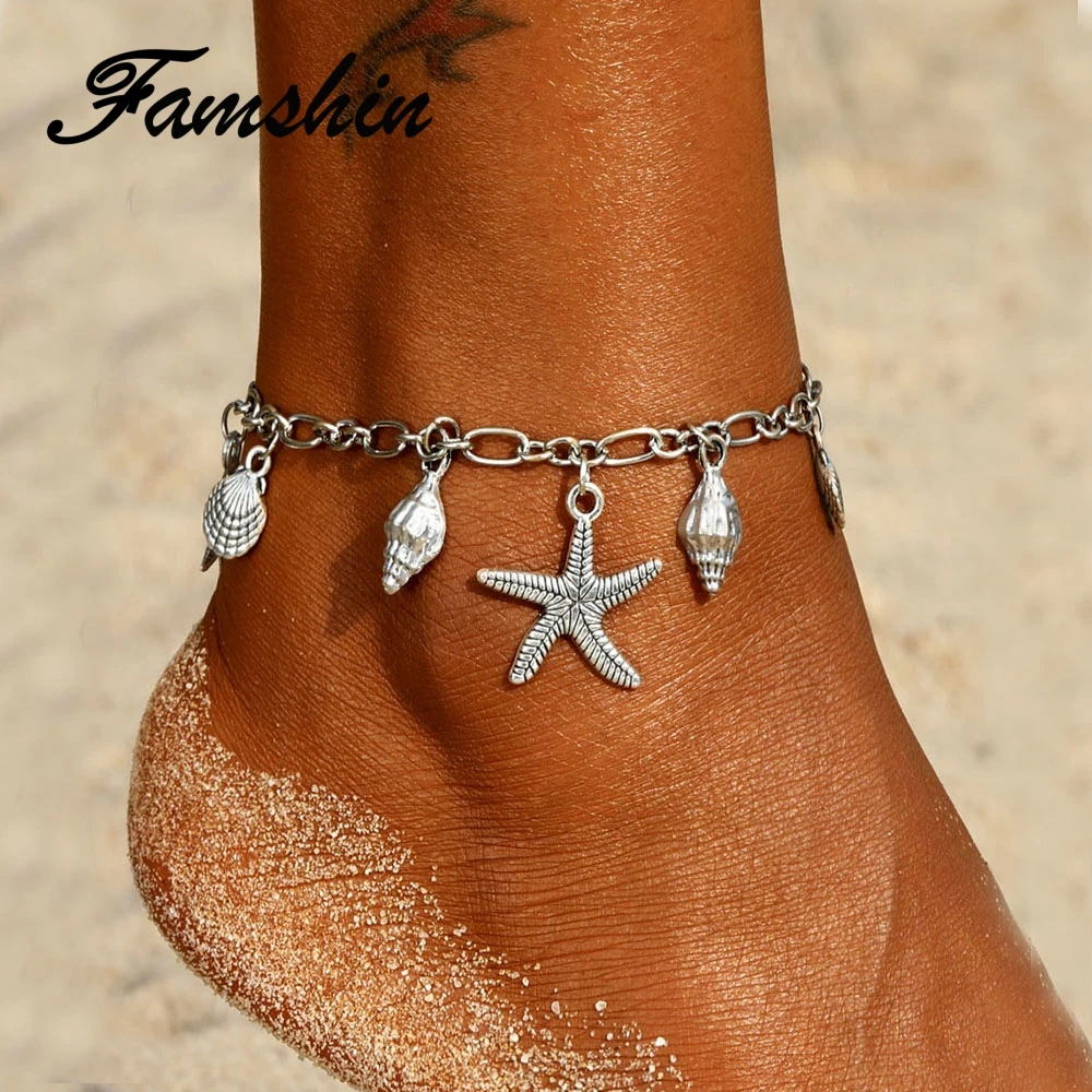Ножные браслеты FAMSHIN в стиле бохо с подвесками виде морской звезды волны черепахи