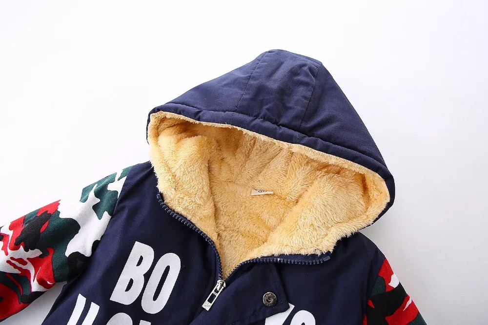 Boys Warm Camouflage Jackets Children Fashion Toddler Zipper Hooded Outerwear Kids Winter Baby girls Warm Coat Thick Jacket