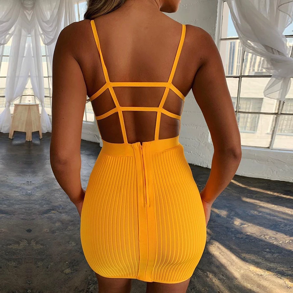 Newest Summer Celebrity Party Bodycon Bandage Dress Women Spaghetti Strap Sexy Nightclub Mini Backless Vestidos | Женская одежда
