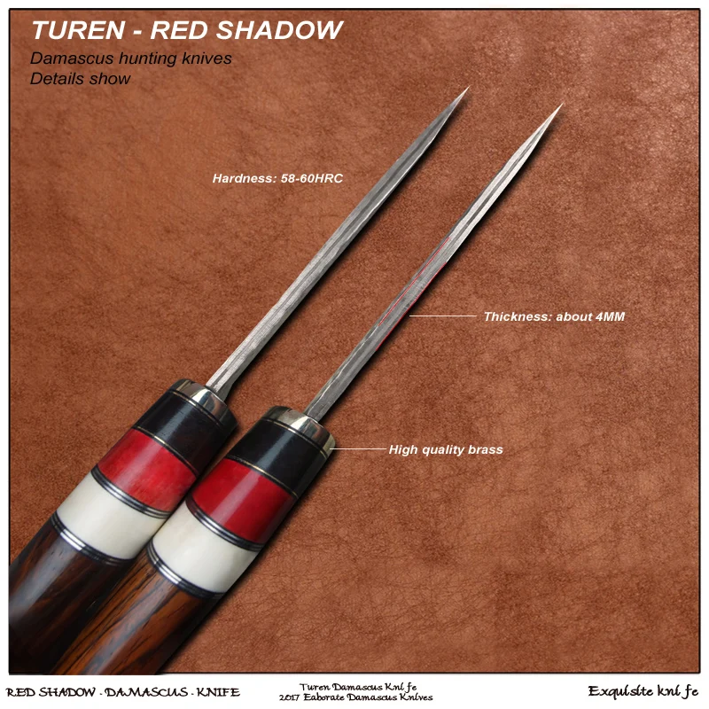 TUREN-Red Shadow 60 HRC ручной работы дамасский охотничий прямой нож коровья Кость
