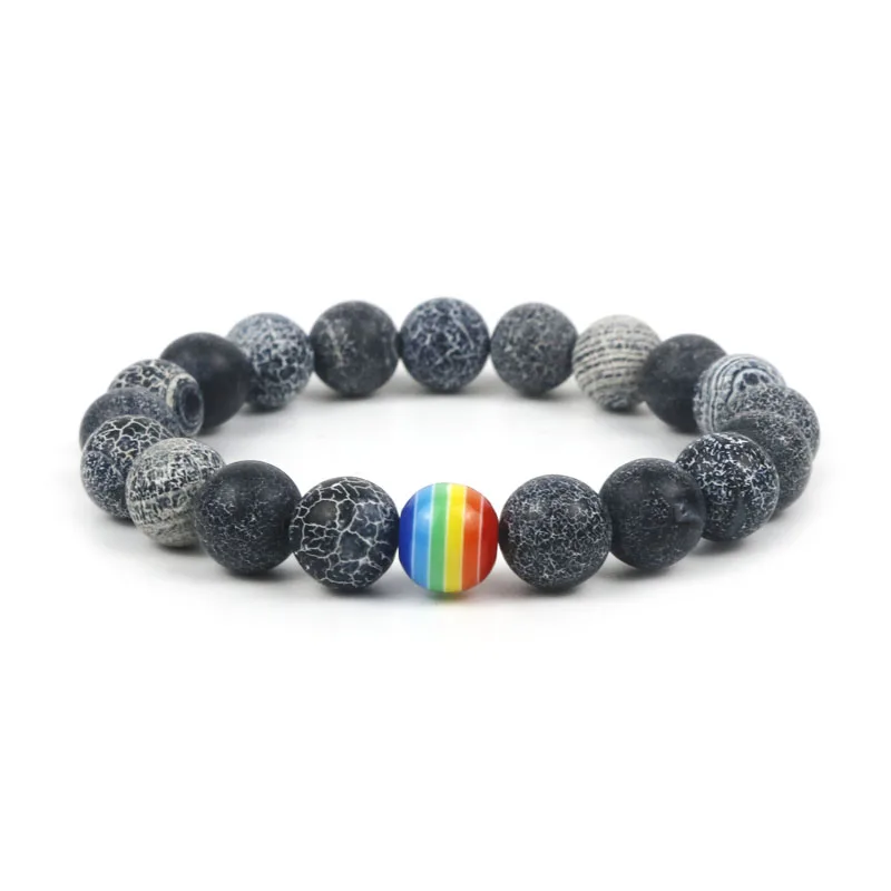 FH-02 10 мм Радужный Браслет Gay Pride для мужчин/женщин матовый натуральный камень Снежинка браслет из бисера украшения для геев подарок для Него H2 - Окраска металла: FH-02