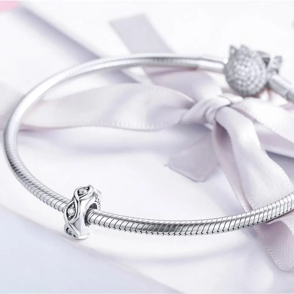 Fit Pandora браслет 925 стерлингового серебра Круглый Белый кубический цирконий бесконечные бусины S925 навсегда кулон для ожерелья