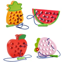 montessori kids educational toys fun wooden toys worm eat fruit apple pear funny wooden puzzle toys for children gifts