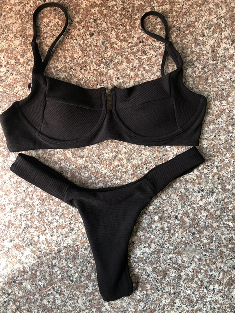 Бикини 2018 купальный костюм для женщин сексуальный чистый цвет бикини набор Maillot De