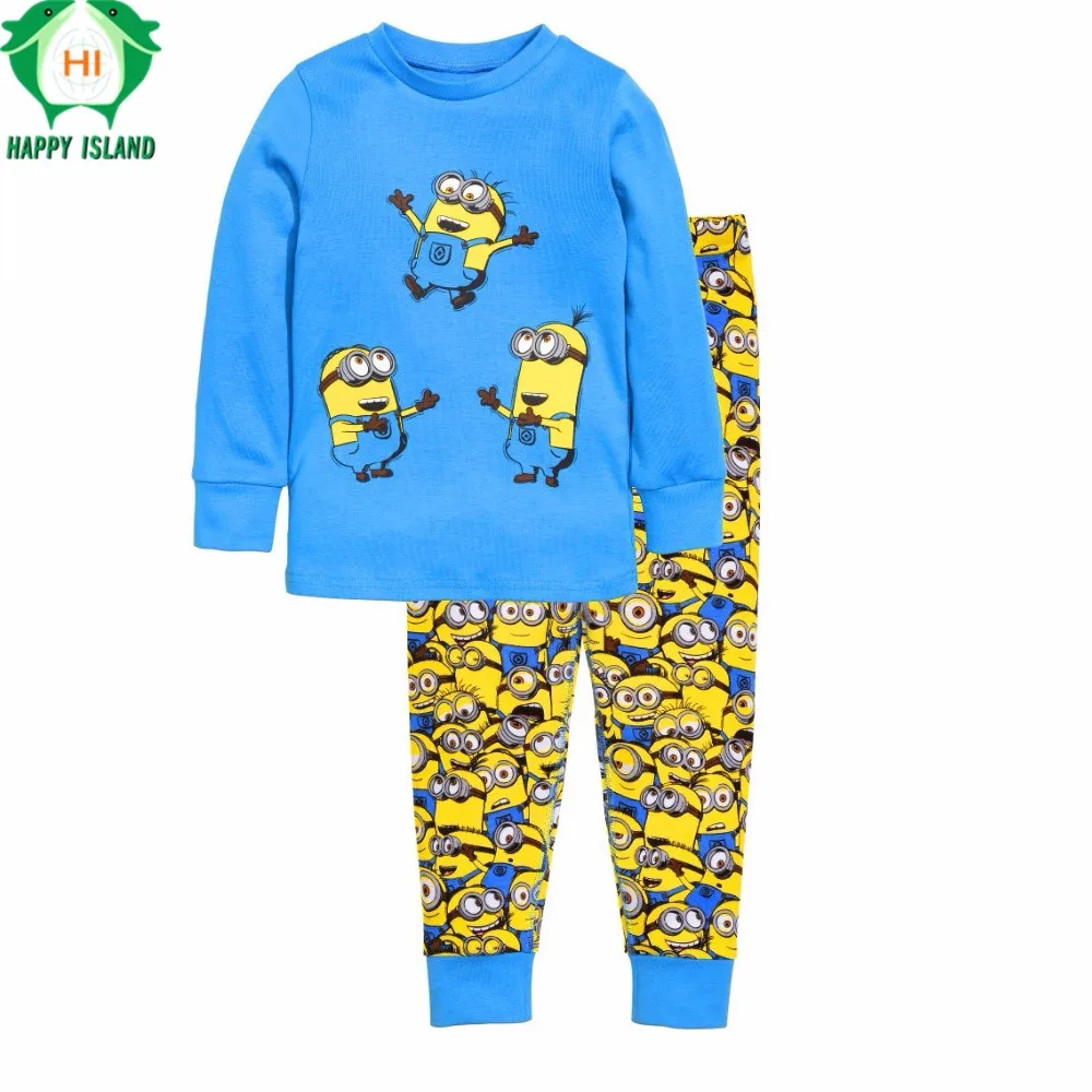 Lovely Spring Children Boy Kid Clothing Sets Minion Suits 2pcs Top+Pants Sleepwear Long Sleeve Movie Cartoon Pajamas Home Wear | Детская