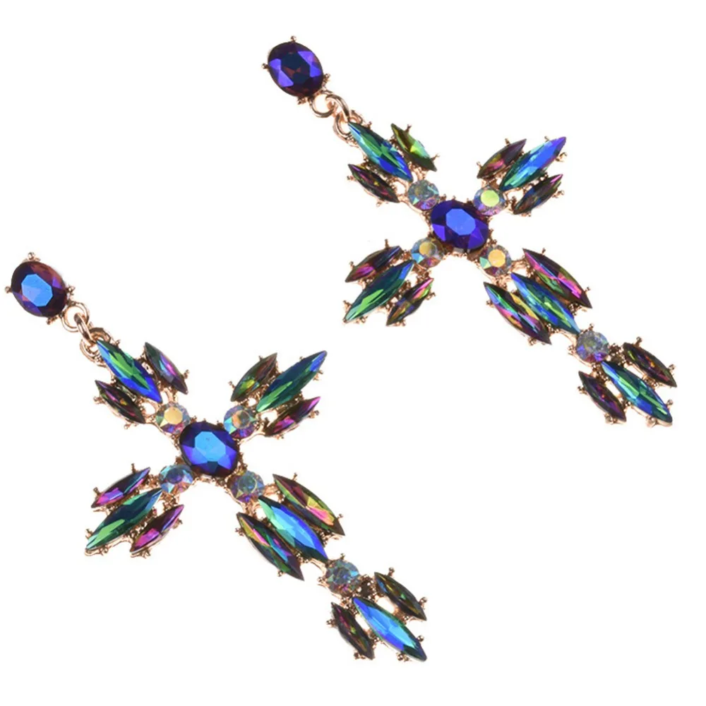 Женские серьги-подвески с кристаллами сережки-подвески крестом массивное