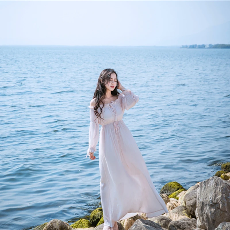 2017 Spring New Cotton Dress Elegant Retro Slash Neck Fairy Dresses Vintage A-Line Red Apricot Two Colors Solid Mini Vestidos | Женская