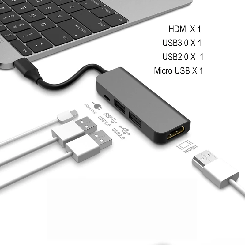 Black 1 Usb-хаб C концентратор для Мульти USB 3,0 HDMI адаптер док-станция для Mac Book Pro Аксессуары USB-C type C 3,1 сплиттер 3 порта с 8 интерфейсом - Цвет: Black 1