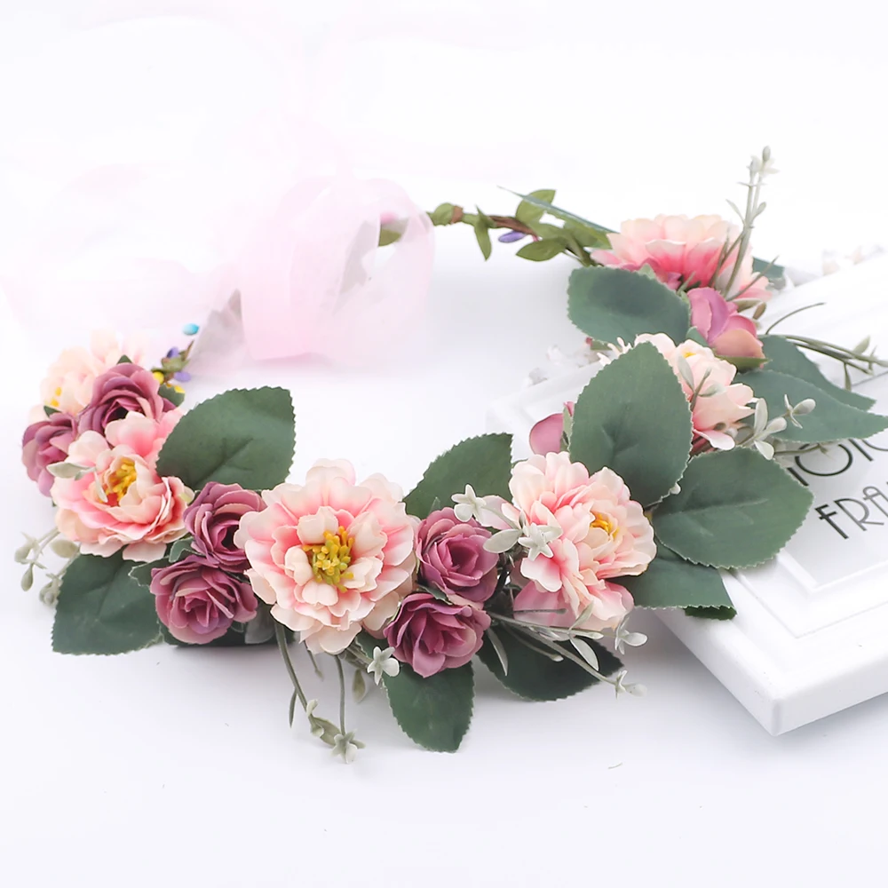 Diademas rústicas de flores para dama de honor, accesorios para el cabello de boda, corona de flores nupciales, diademas de flores para niñas