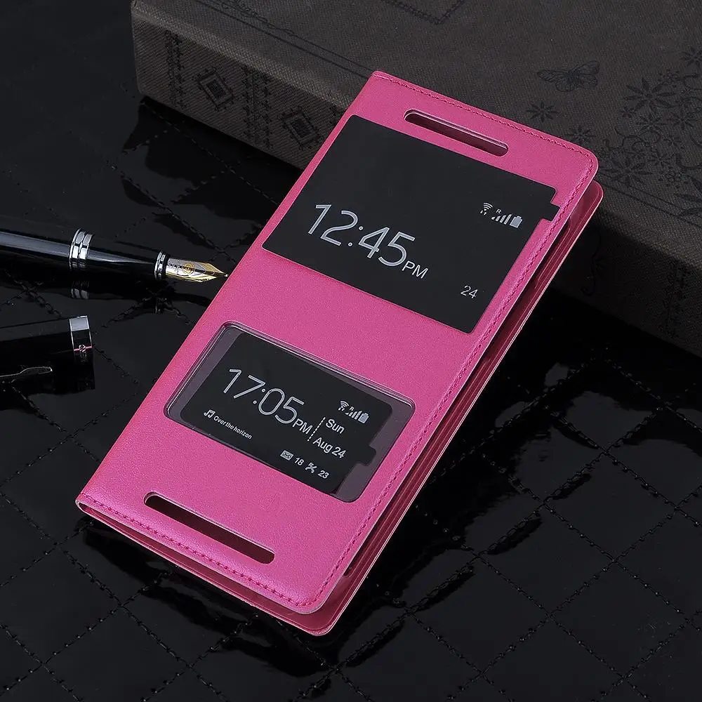 Новый роскошный флип чехол из искусственной кожи с двумя окнами для HTC One M8