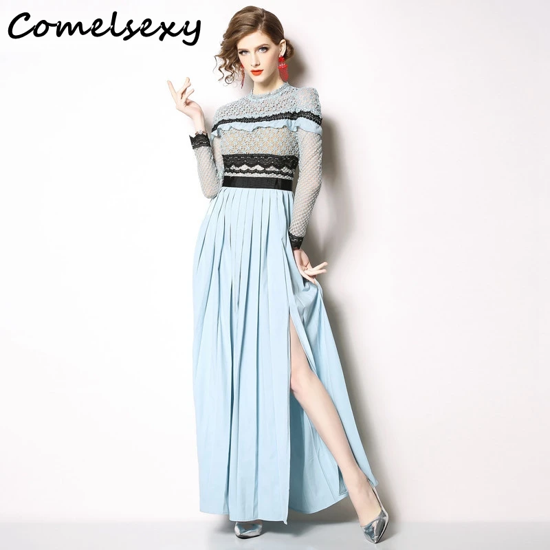 Женское длинное плиссированное платье Comelsexy кружевное вязаное крючком