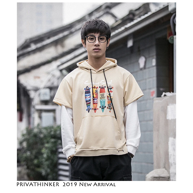 Privathinker Men Patchwork Streetwear Hooded Hoodies 2019 Mens Harajuku Fashion Sweatshirts Male Vintage Spring Black Clothes | Мужская