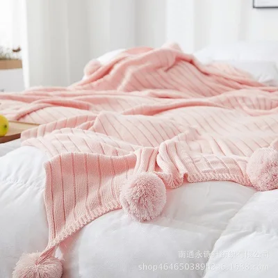 Pink SUSU брендовый качественный хлопковый помпон нитки для вязания Одеяло 100*105 150*200 см для младенцев взрослых двухместная кровать Kitted сбрасывает кровать бегунов - Цвет: Pink