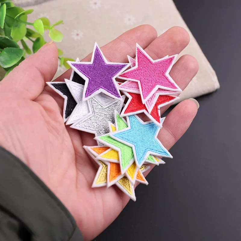 Многоцветные вышитые тканевые наклейки с пятиконечными звездами украшение для