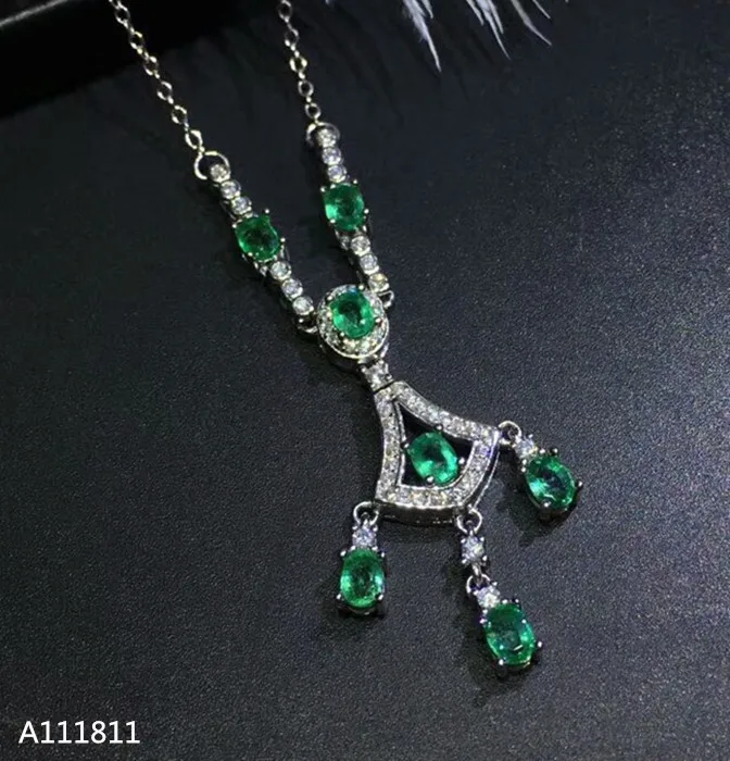 

KJJEAXCMY boutique jewels 925 pure silver inlaid natural and emerald lady Necklace Pendant support test