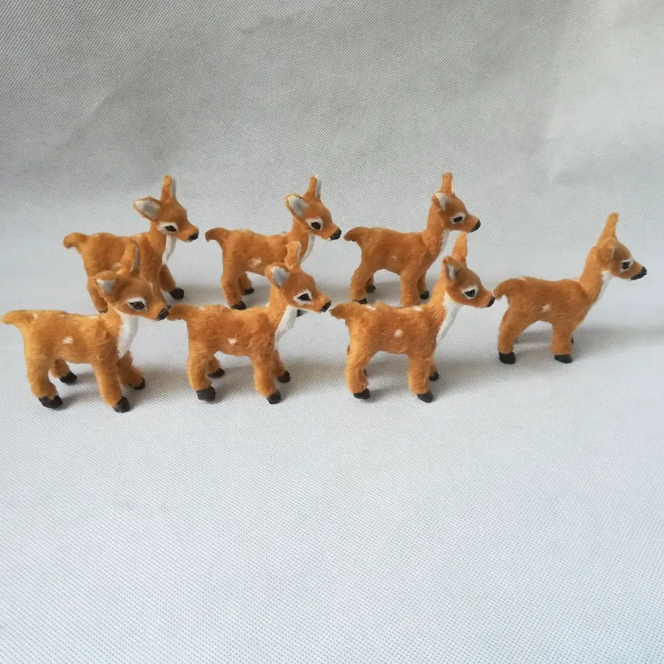 Маленький олень Модель около 8x6 см sika deers одна партия/7 штук жесткая модель
