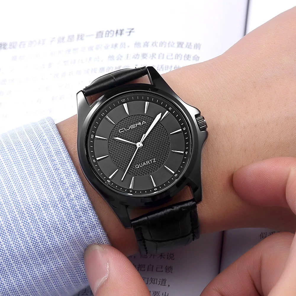 

CUENA Fashion Casual Brand Men's Watch Leather Military Casual Analog Quartz Wrist Mens Clock Business Watches relojes hombre