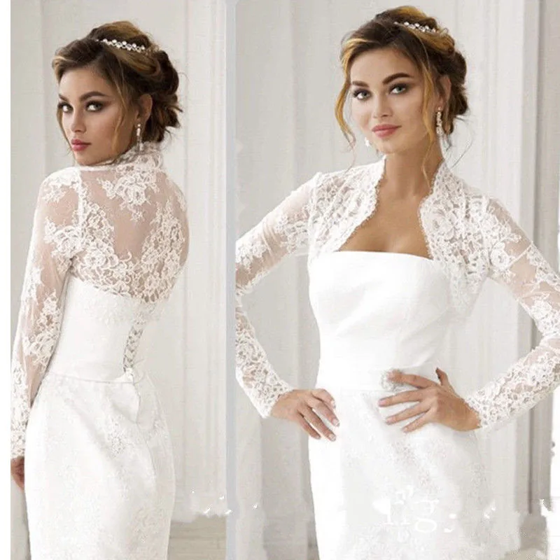 Женский пикантный жакет-болеро с длинным рукавом и кружевной аппликацией -