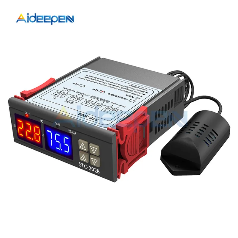 STC-3008 3018 3028 двойной цифровой регулятор температуры гигрометр C/F термостат два релейных выхода AC 110V 220V DC 12V 24V 10A