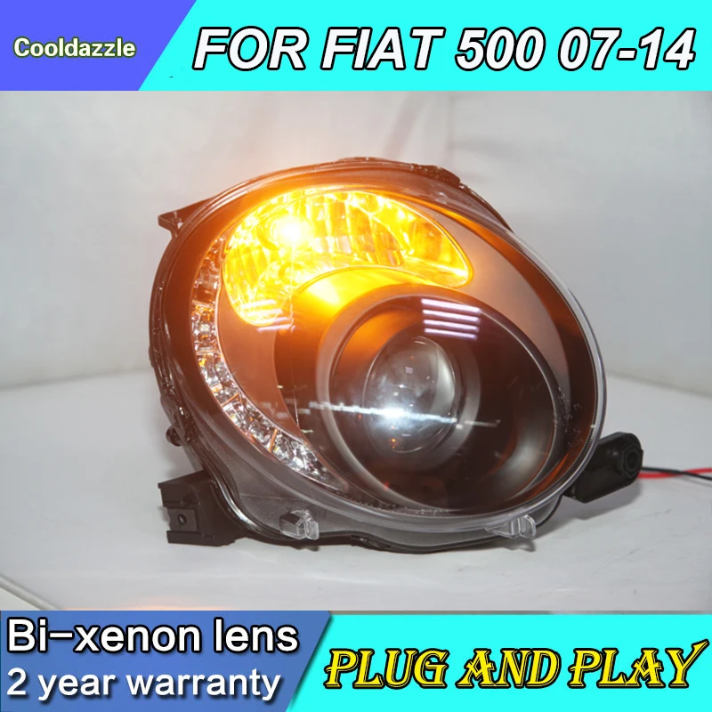 Для FIAT 500 светодиодный головной фонарь фары 2007 2008 2009 2010 2011 20122013 дневные ходовые огни с ксеноновой лампой