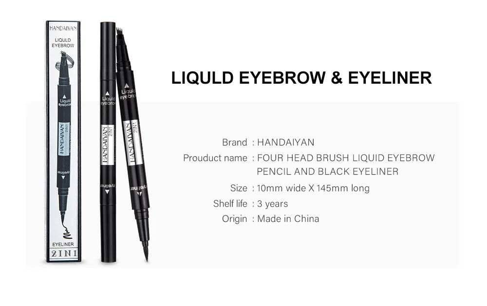 2019New Eyeliner Micro Eyebrow Pencil Double-Headed 4 Paw Microblading Fork Tip Eyebrow Pen Black Liquid Eyeliner For Eye Makeup