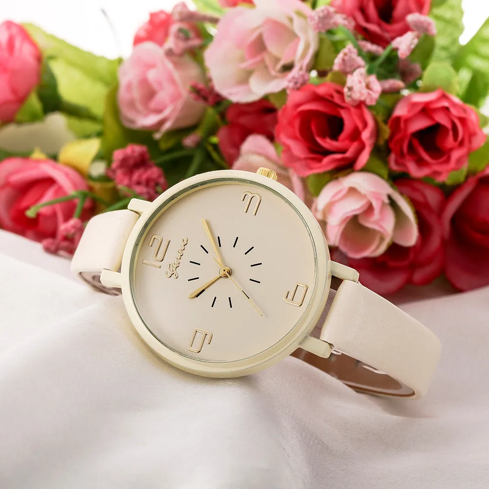 Montres Для женщин часы Женева часы Малый из искусственной кожи кварцевые аналоговые женские наручные часы браслет Наручные часы, горячая Распродажа relogio feminino