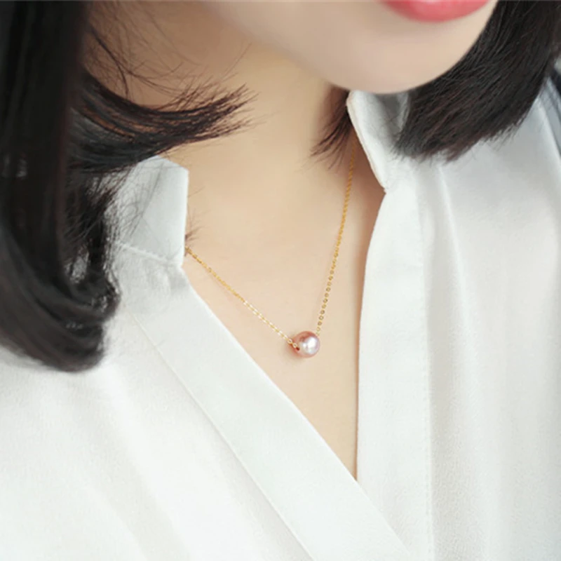 Натуральный фиолетовый пресноводный жемчуг ожерелье &amp Кулоны whth 18K золото и S925