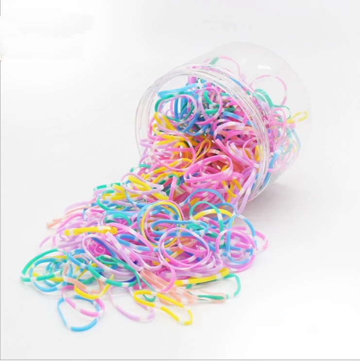 striped 800Pcs/Lot Mini Elastic Hair Bands Hair Accessories Gift Box Set Candy Color Disposable Rubber Band Cute Hair Bands for Girls - Color: striped