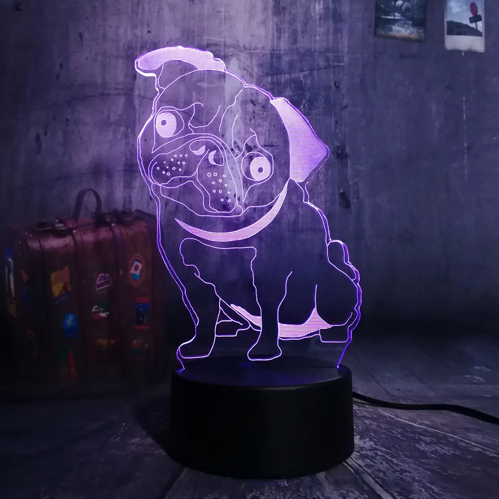 Новинка светодиодный ночсветильник 3D с изображением милого мопса щенка