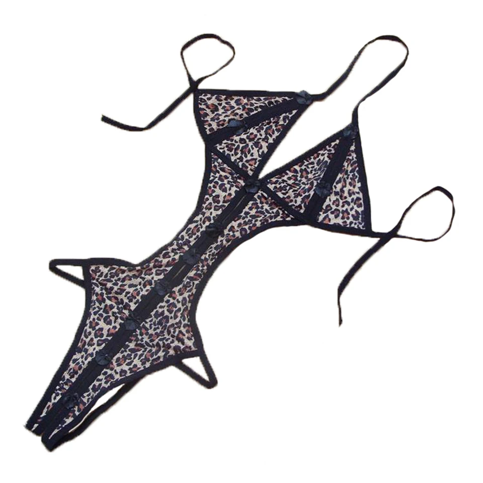 Женское сексуальное нижнее белье с леопардовым принтом костюм для сна открытой