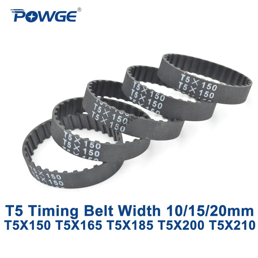 Синхронный зубчатый ремень POWGE T5 C = 150/165/185/200/210 Ширина 10/15/20 мм зубы 30 33 37 40 42 резина