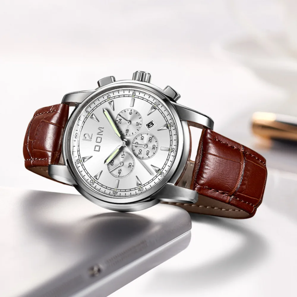 DOM New Arrived Watch Fashion Leather Quartz Men Casual Sports Watches Waterproof High Quality Men's M-75L-7MPE | Наручные часы
