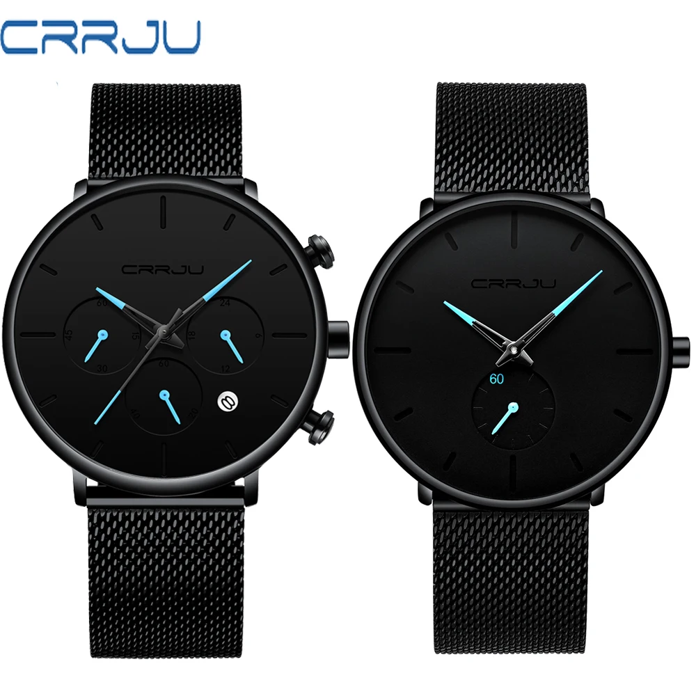 

Relogio Masculino CRRJU Mens Business Dress Watches Luxury Casual Waterproof Sport Watch Men 3-Sub Dial Quartz Full Steel clock