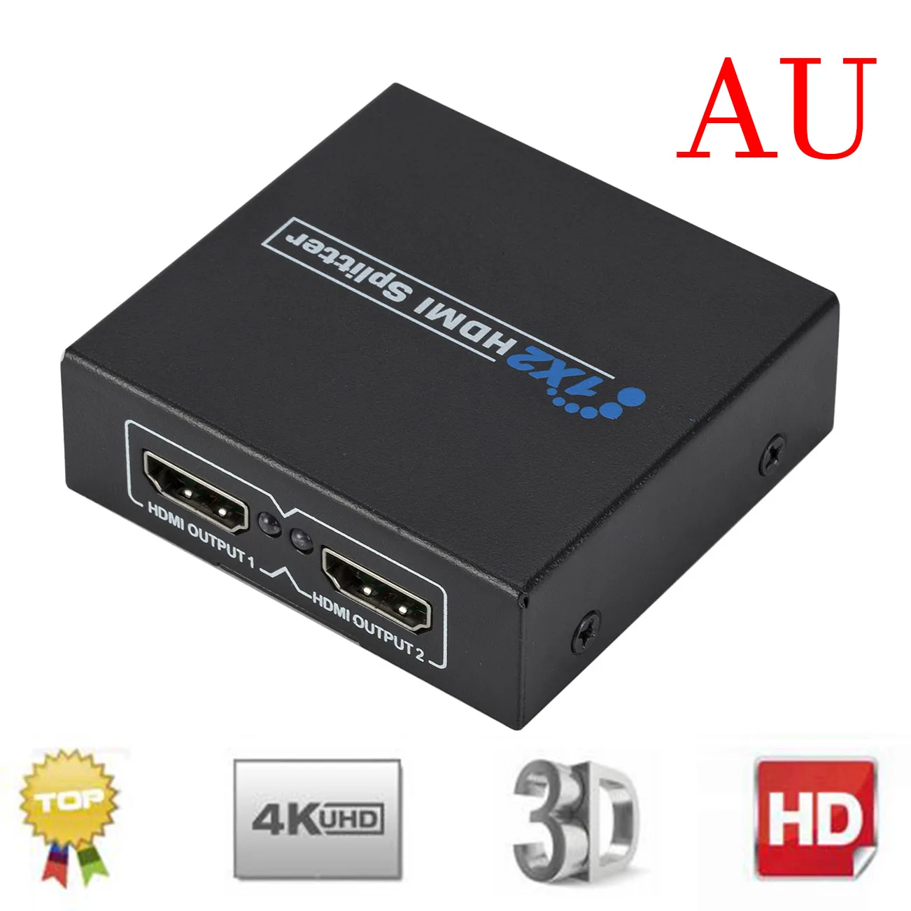 AU HDMI 4 K Splitter Full HD видео с разрешением 1080 p HDMI коммутатора коммутатор коробка концентратор 1 в 2 из двойной усилитель дисплея для HDTV DVD Xbox PS3/4/5 - Цвет: AU