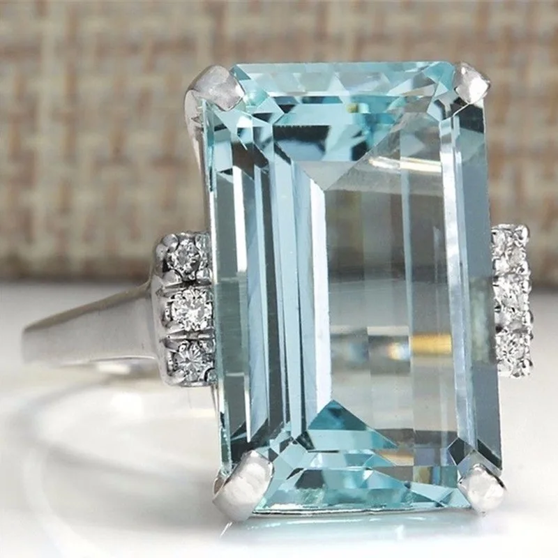 blue OMHXZJ,, Европейская мода, женские, мужские, вечерние, свадебные, подарок, серебро, голубой цвет, прямоугольник, топаз, 925 пробы, серебряное кольцо, RR118 - Цвет камня: blue