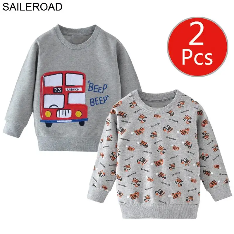 9004 9011 same photo SAILEROAD 2 шт. Толстовка для детей мультфильм автомобиль теплая толстовка для детей с длинным рукавом футболки осень мальчики одежда 4 года - Цвет: 9004 9011 same photo