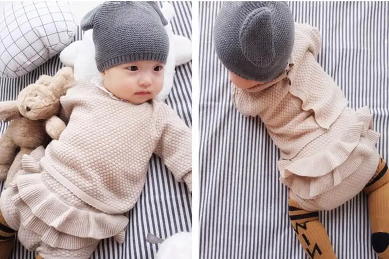 

Spring Autumn New Baby Girl Clothing Sets Knitted Cotton Long Sleeve Sweater Shorts Outfits Kids Clothes 0-2Y YL001
