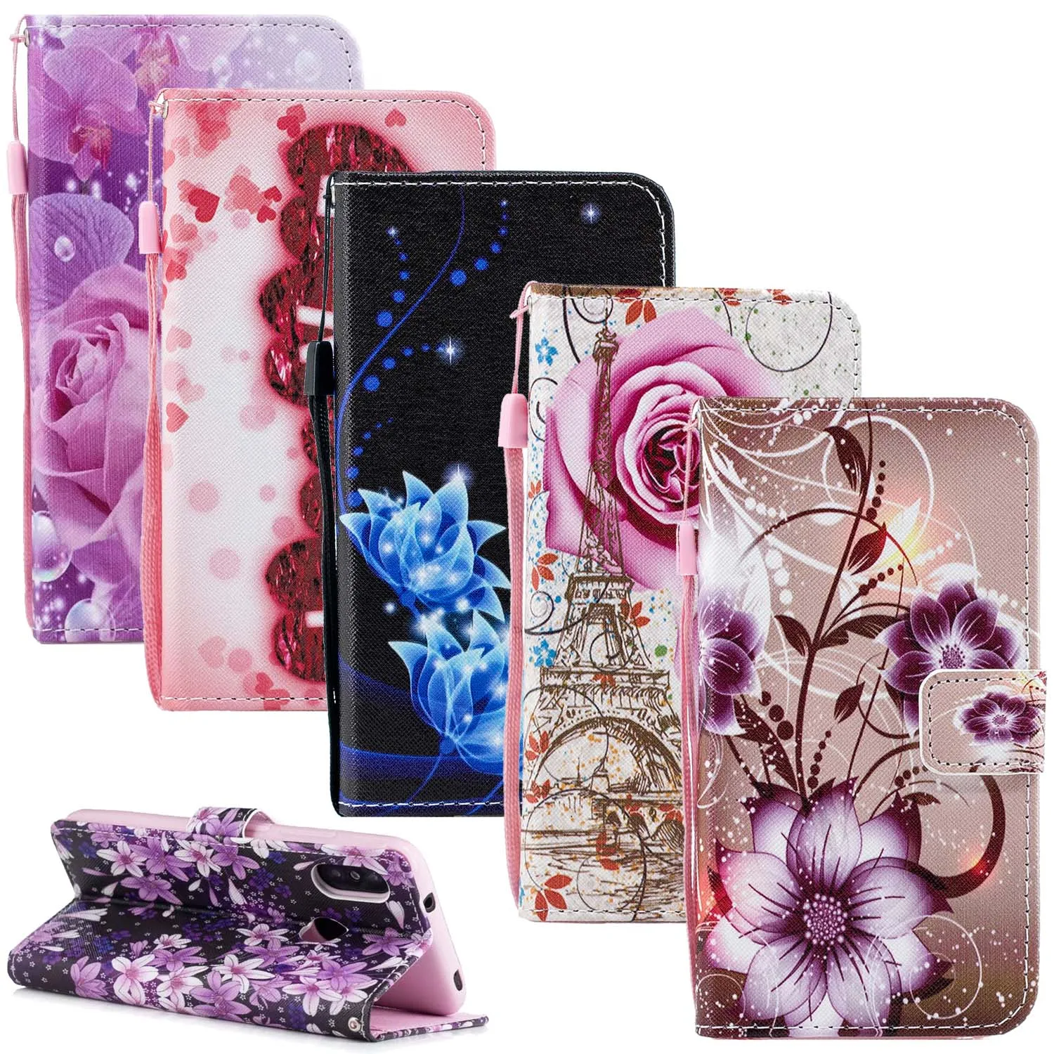 Кожаный чехол кошелек с цветами для Xiaomi Mi 8 SE Lite A1 A2 F1 Redmi 5A Prime 5 Plus 6A 4X Go Mix 2S S2 Note 6 Pro 7