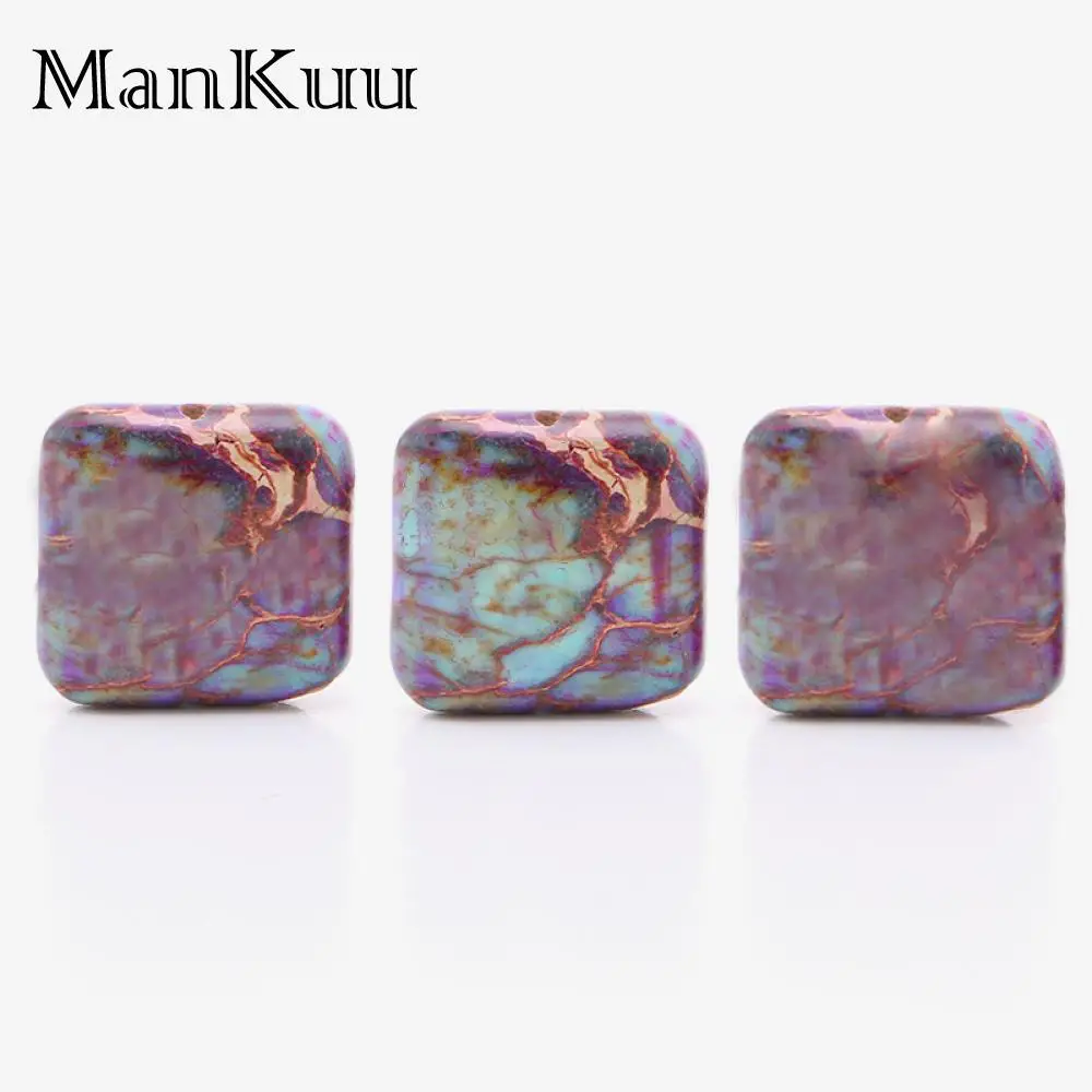 Mankuu 18mm Square Purple Sea Sediment Jaspers Stone Beads For Jewelry Making Drilled Hole Loose DIY Accessories 5pcs/Lot | Украшения и