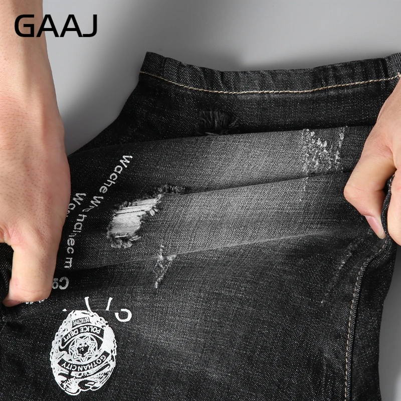 Мужские джинсы бермуды GAAJ черные рваные в стиле хип хоп 38 40 2019|short for men|men summershorts jeans