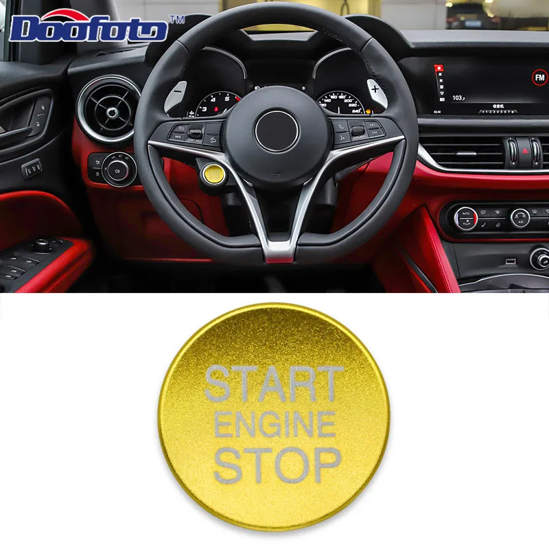 Button Cover Gold Чехол-кольцо Doofoto для автомобиля, кнопка запуска двигателя, для Alfa Romeo Giulietta Stelvio 159 Giulia, украшение, автомобильные аксессуары, чехлы - Название цвета: Button Cover Gold