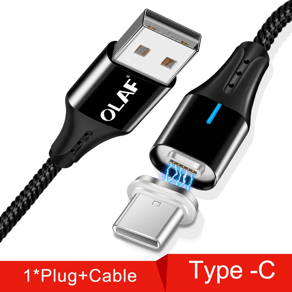 Black Type-C Cable Олаф Быстрая зарядка 3,0 Магнитный двухсторонний светодиодный микро Тип usb C кабель для samsung S8 S9 плюс Зарядное устройство Шнур для Iphone X XR XS Max - Цвет: Black Type-C Cable