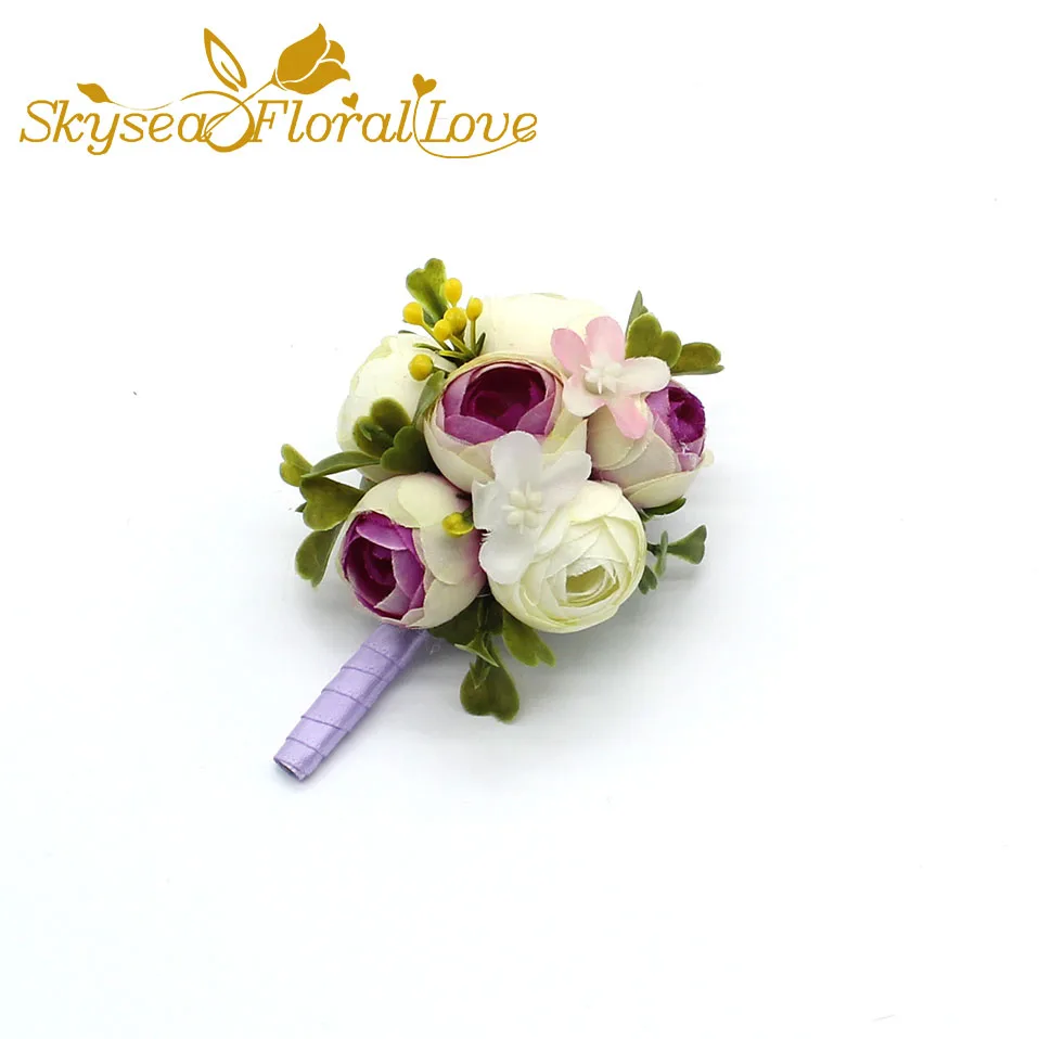Purple 1 Boutonniere Высокое качество невесты жениха подружки невесты запястье корсаж-бутоньерка брошь реквизит для свадебной фотосъемки бутоньерки на выпускной - Цвет: Purple 1 Boutonniere
